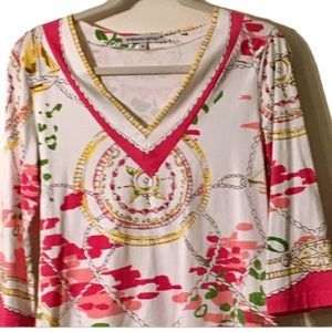 Barbara Gerwit Shirt Nautical Print White Pink Yellow Womens Size Medium